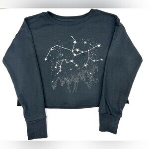 Free Assembly Girls Long Sleeve Cutoff Graphic T-shirt Sz S 6/6X Blue and White